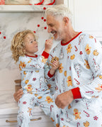 Family Matching Christmas Pajamas Gingerbread & Milk Print Blue