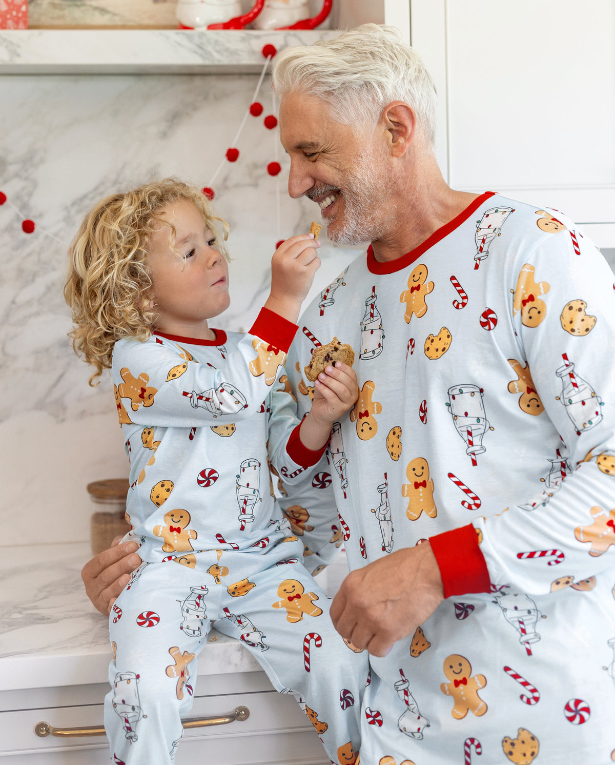 Family Matching Christmas Pajamas Gingerbread & Milk Print Blue