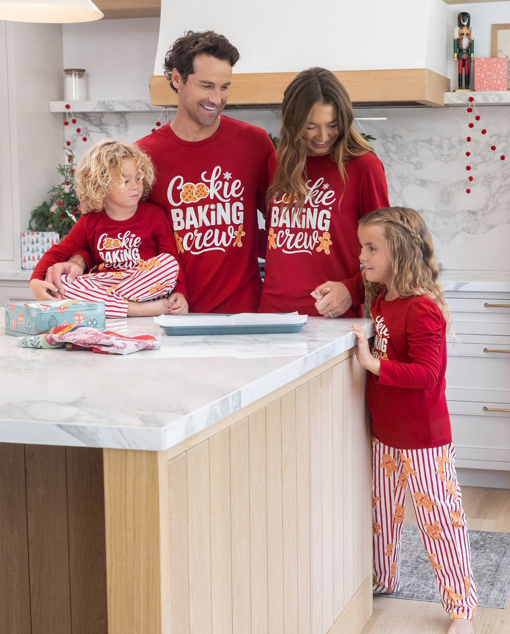 Family Matching Christmas Pajamas Gingerbread Print Red