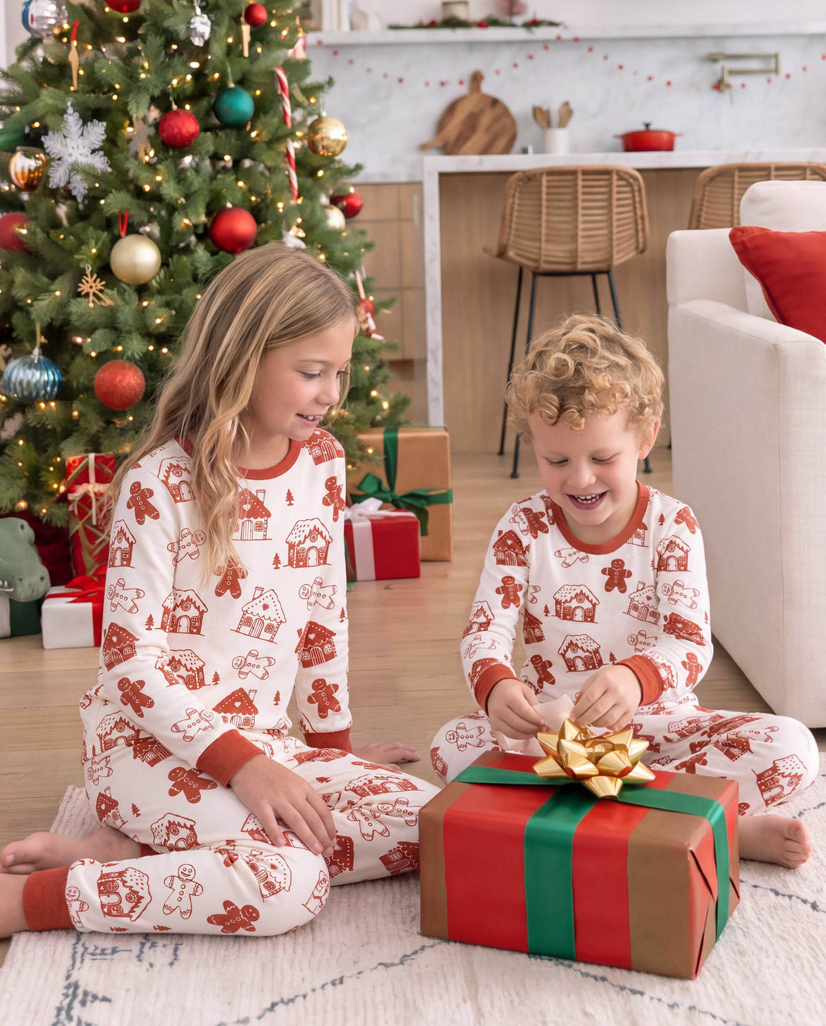 Matching Family Christmas Pajamas Gingerbread Print Red