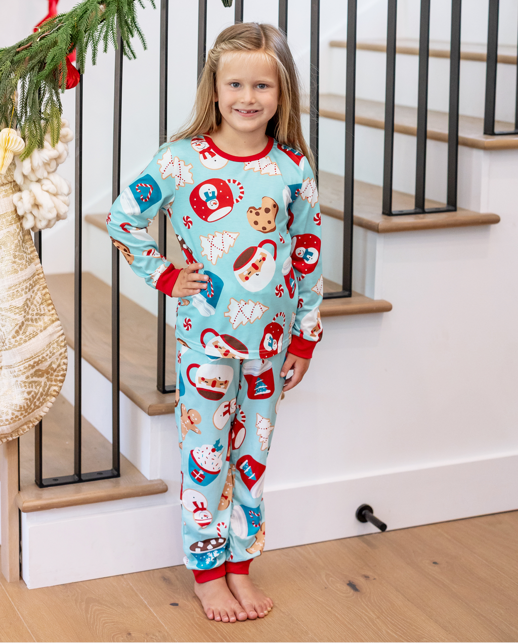Family Matching Christmas Pajamas Mug & Gingerbread Print Blue