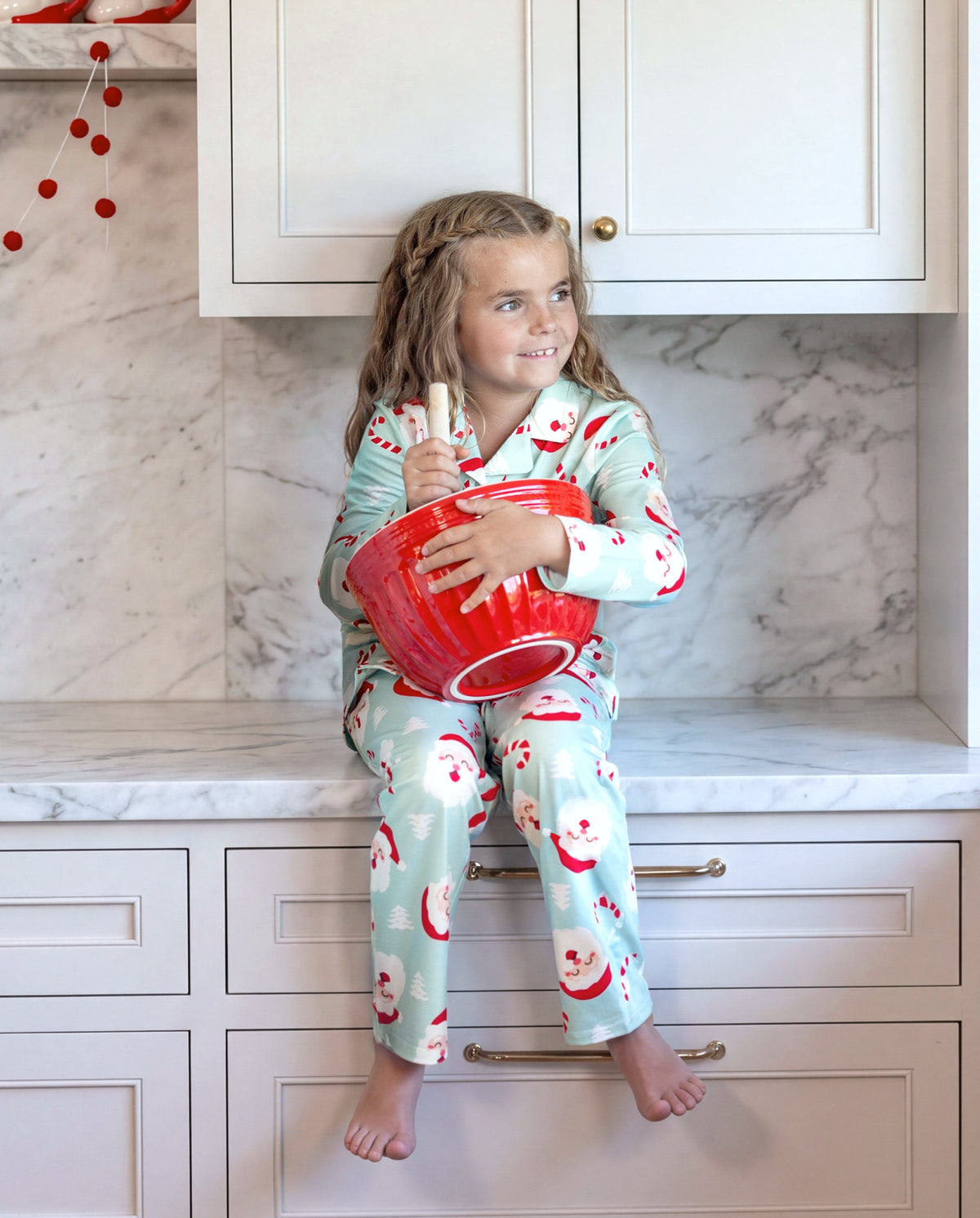 Matching Family Christmas Pajamas Santa Claus Print Collared Green