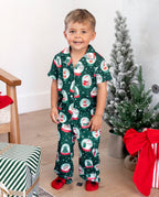 Christmas Matching Family Pajamas Set Santa Claus Christmas-themed Print PJS Turquoise