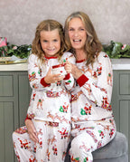Family Matching Christmas Pajamas Reindeer & Santa Claus Print White Plus Size