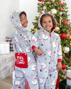 Family Matching Christmas Pajamas Snowman Print Coral Fleece Gray Christmas Onesie