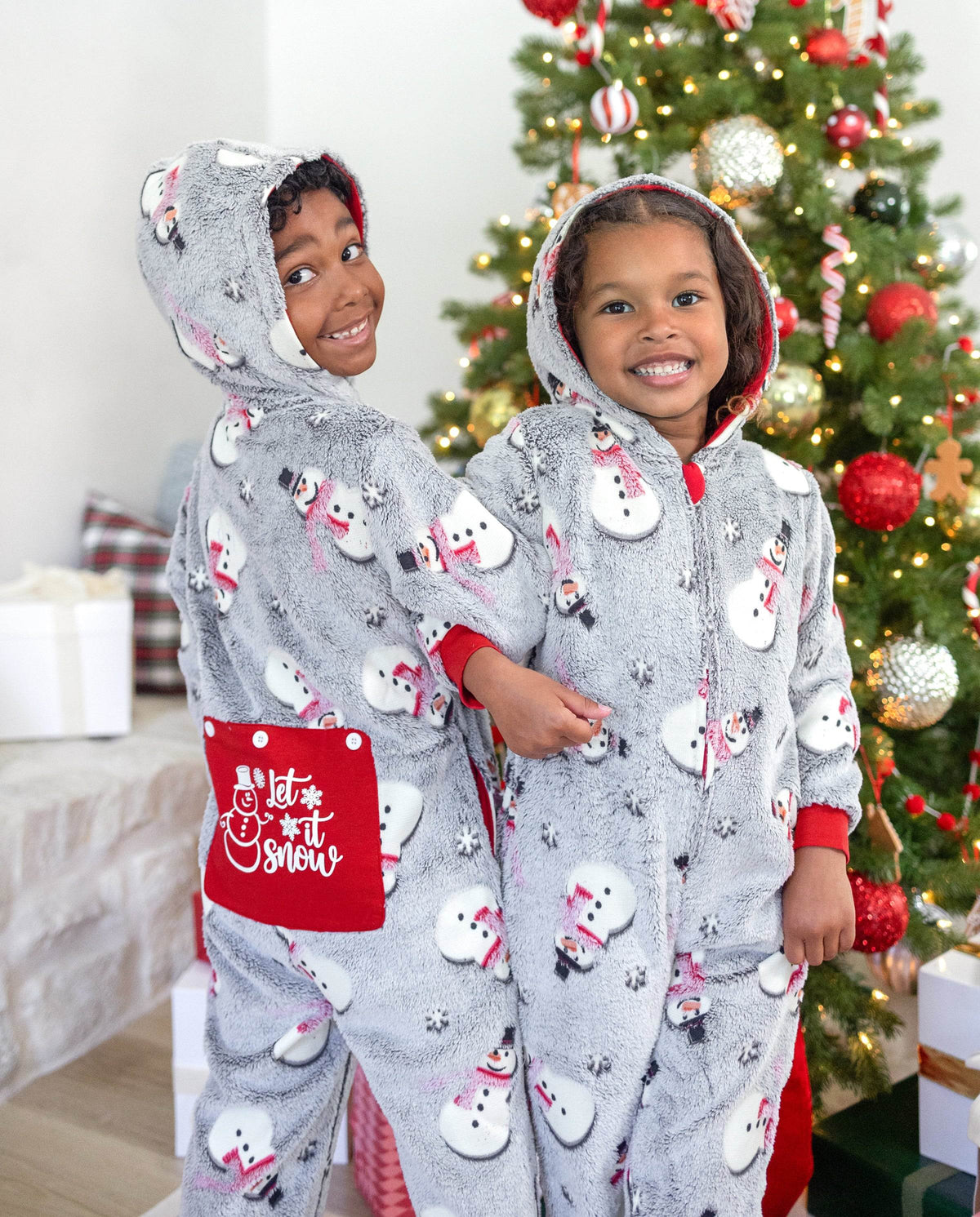 Family Matching Christmas Pajamas Snowman Print Coral Fleece Gray Christmas Onesie