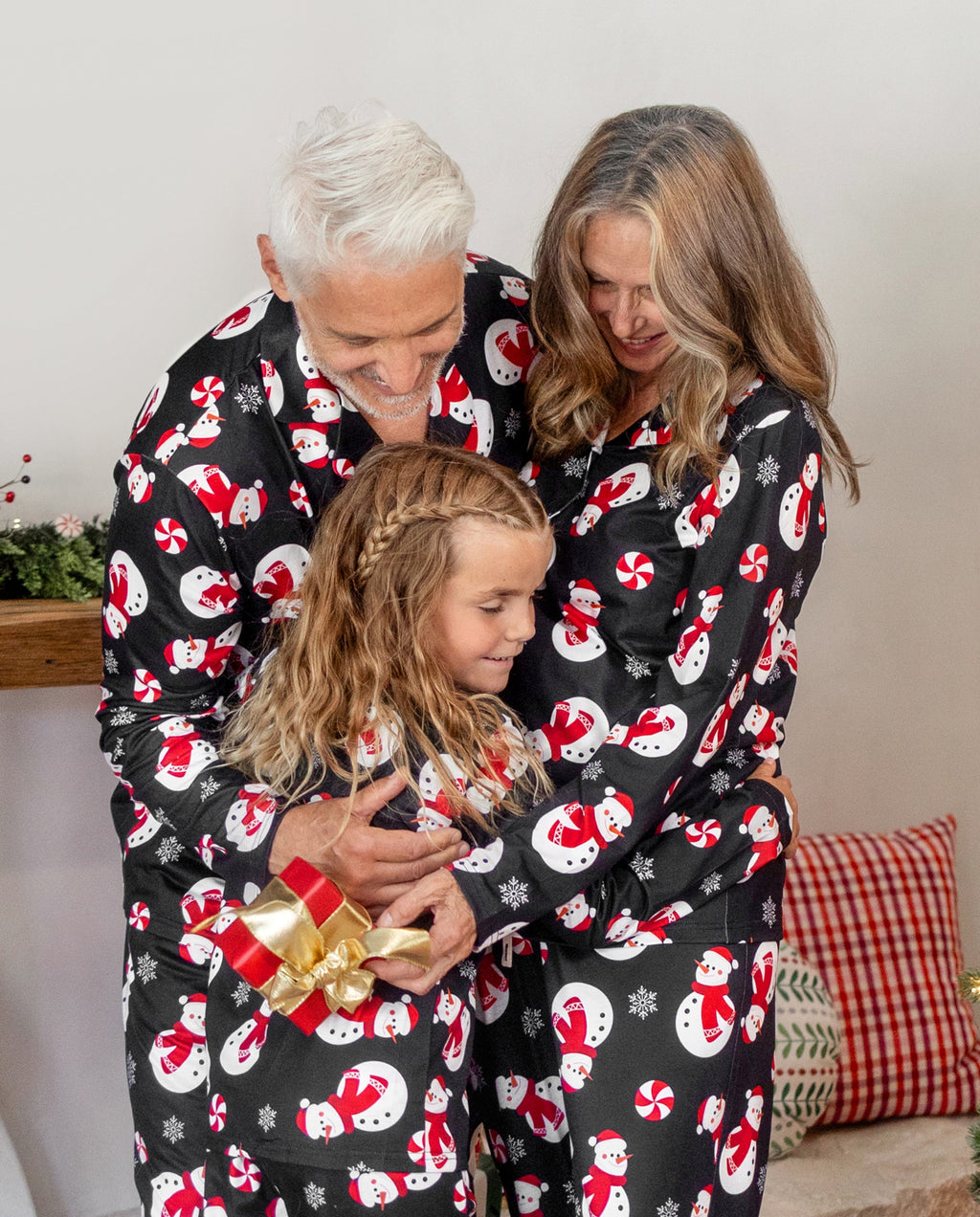 Matching Family Christmas Pajamas Snowman Print Black