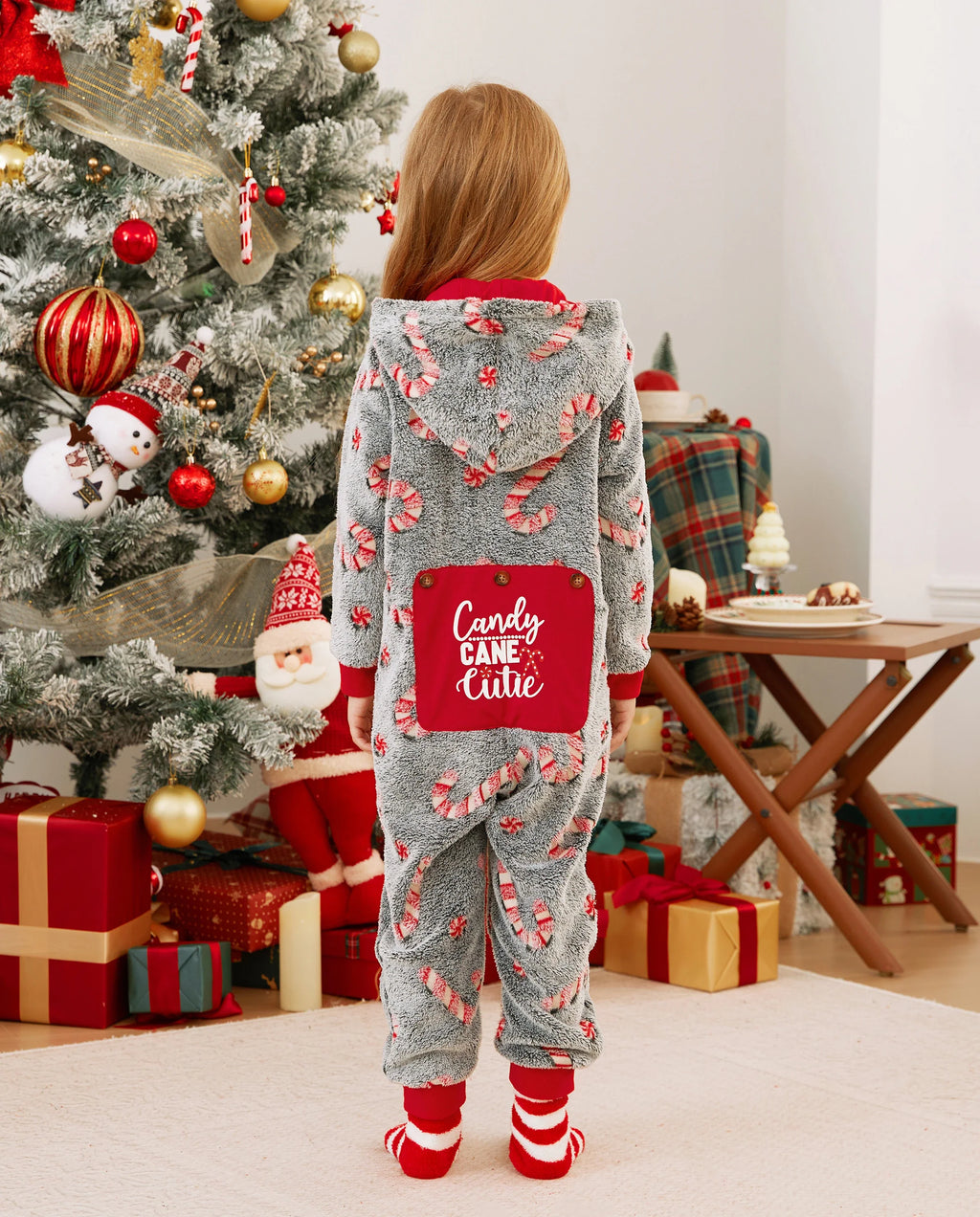 Onesies Pajamas Matching Christmas Outfits Candy Cane Pattern (Glow in the Dark) with Christmas Socks Black