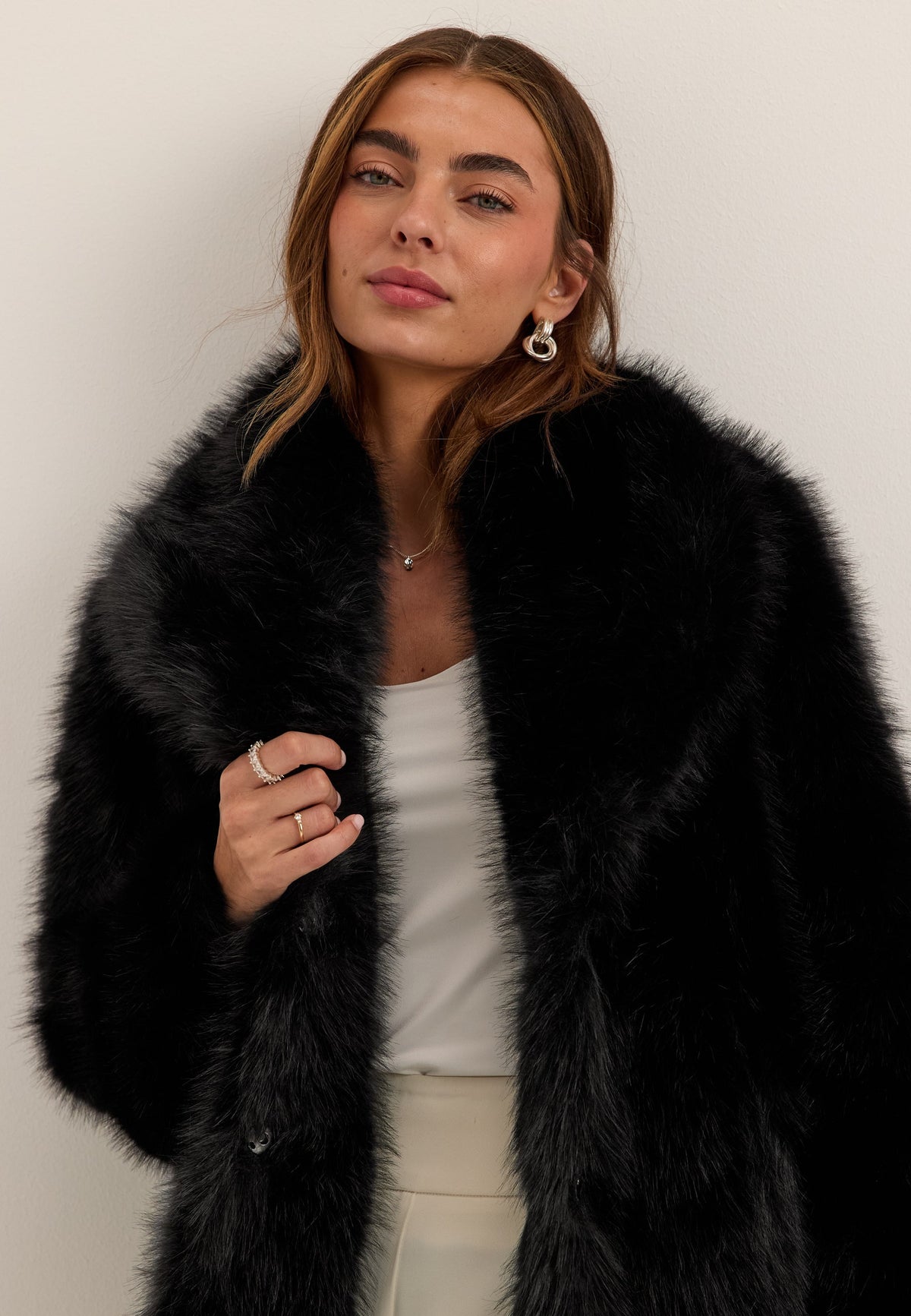 Women’s Long Faux Fur Coat with Side Pockets