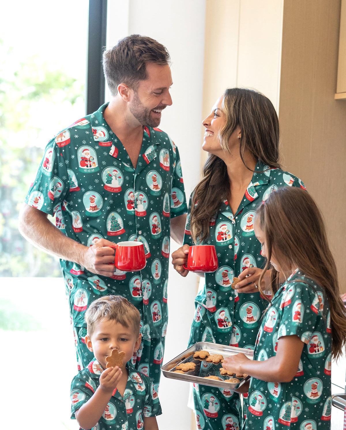 Christmas Matching Family Pajamas Set Santa Claus Christmas-themed Print PJS Turquoise