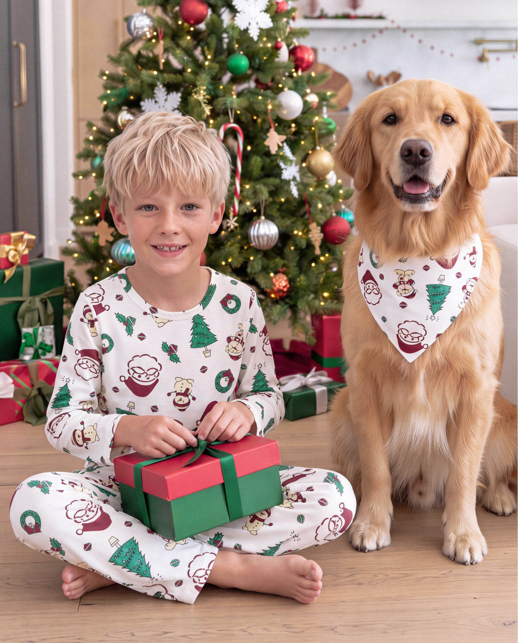 Family Matching Christmas Pajamas Santa & Christmas Tree Print Red