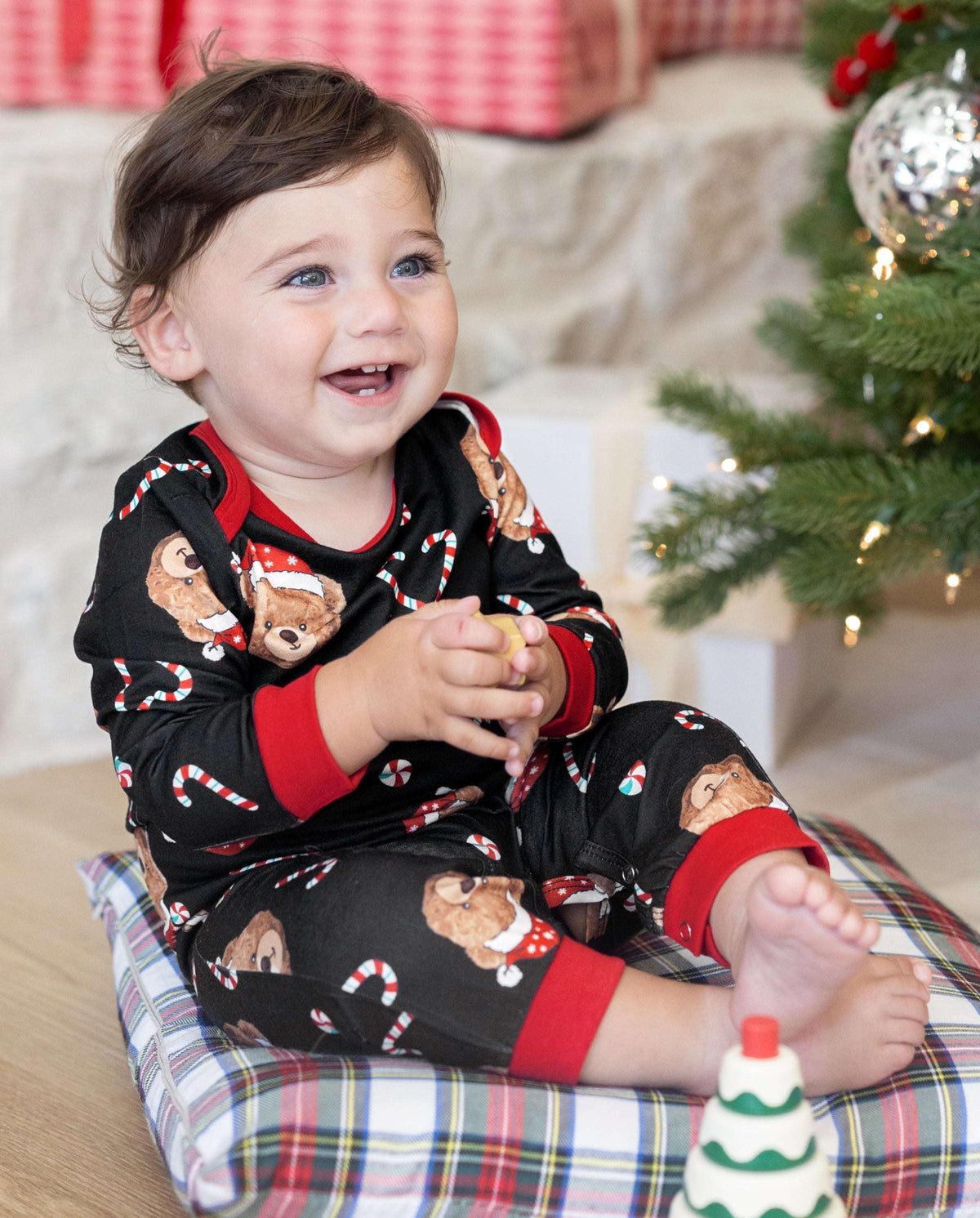 Matching Family Christmas Pajamas Bear Print Black