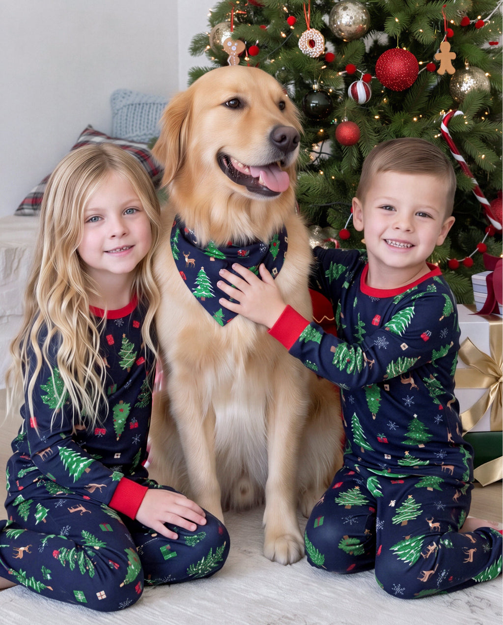 Matching Family Christmas Pajamas Christmas Tree Print Navy Holiday Pajamas