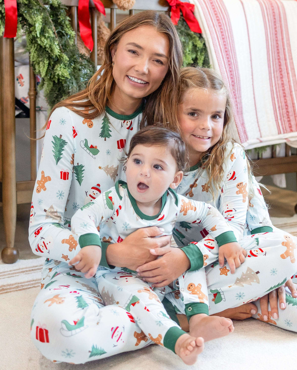 Matching Family Christmas Pajamas Gingerbread & Christmas Tree Bamboo Green