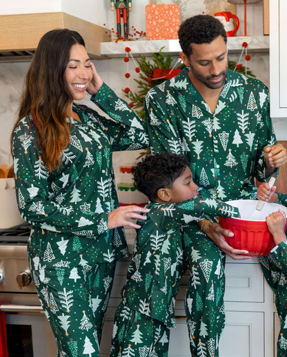 Family Matching Christmas Pajamas Christmas Tree Print Dark Green
