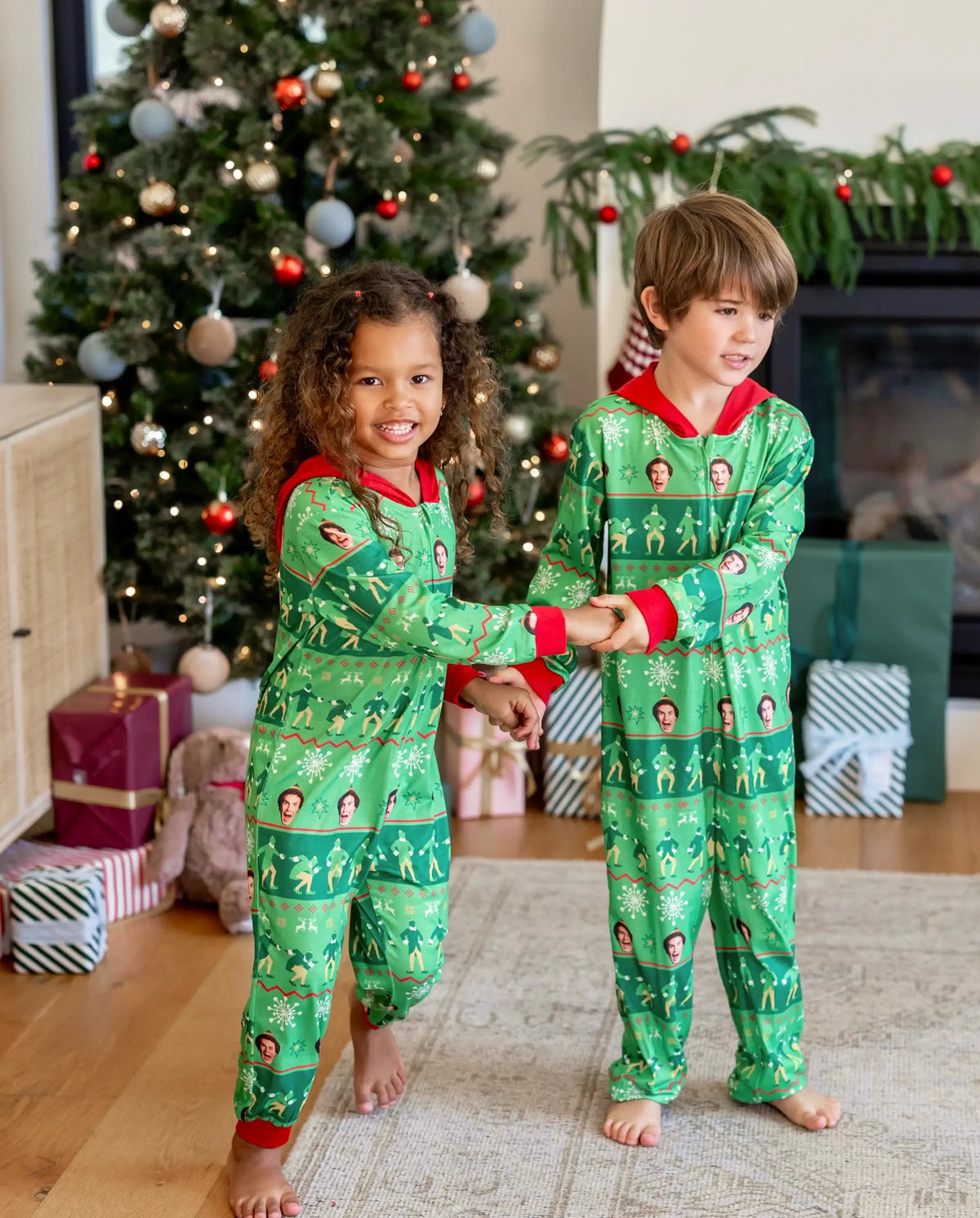 ELF Christmas Family Matching Fair Isle Pattern Hooded Pajamas Green