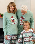 Christmas Matching Family Pajamas Set Christmas Spirit and Snowflake Print PJS with Christmas Socks Pale Green