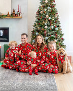 Christmas Matching Family Pajamas Set Santa Claus and Christmas Tree Print Red Fleece PJS with Christmas Socks Red