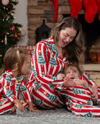 Christmas Family Matching Trees Print Stripes Long-sleeve Pajamas Sets with Christmas Socks Red