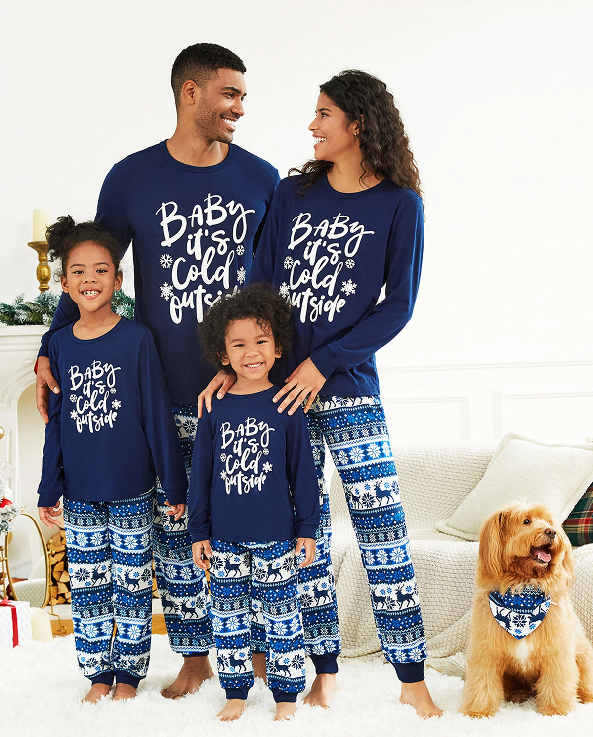 Family Matching Christmas Pajamas Baby It's Cold Outside Print Blue