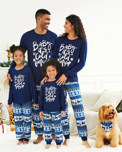Family Matching Christmas Pajamas Baby It's Cold Outside Print Blue