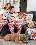 Christmas Matching Family Pajamas Set Santa Claus and Snowflakes Red Stripes PJS Red