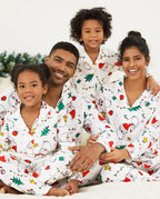 Christmas Family Matching Colorful Festival Theme Print Long Sleeve Pajamas Sets with Christmas Socks White