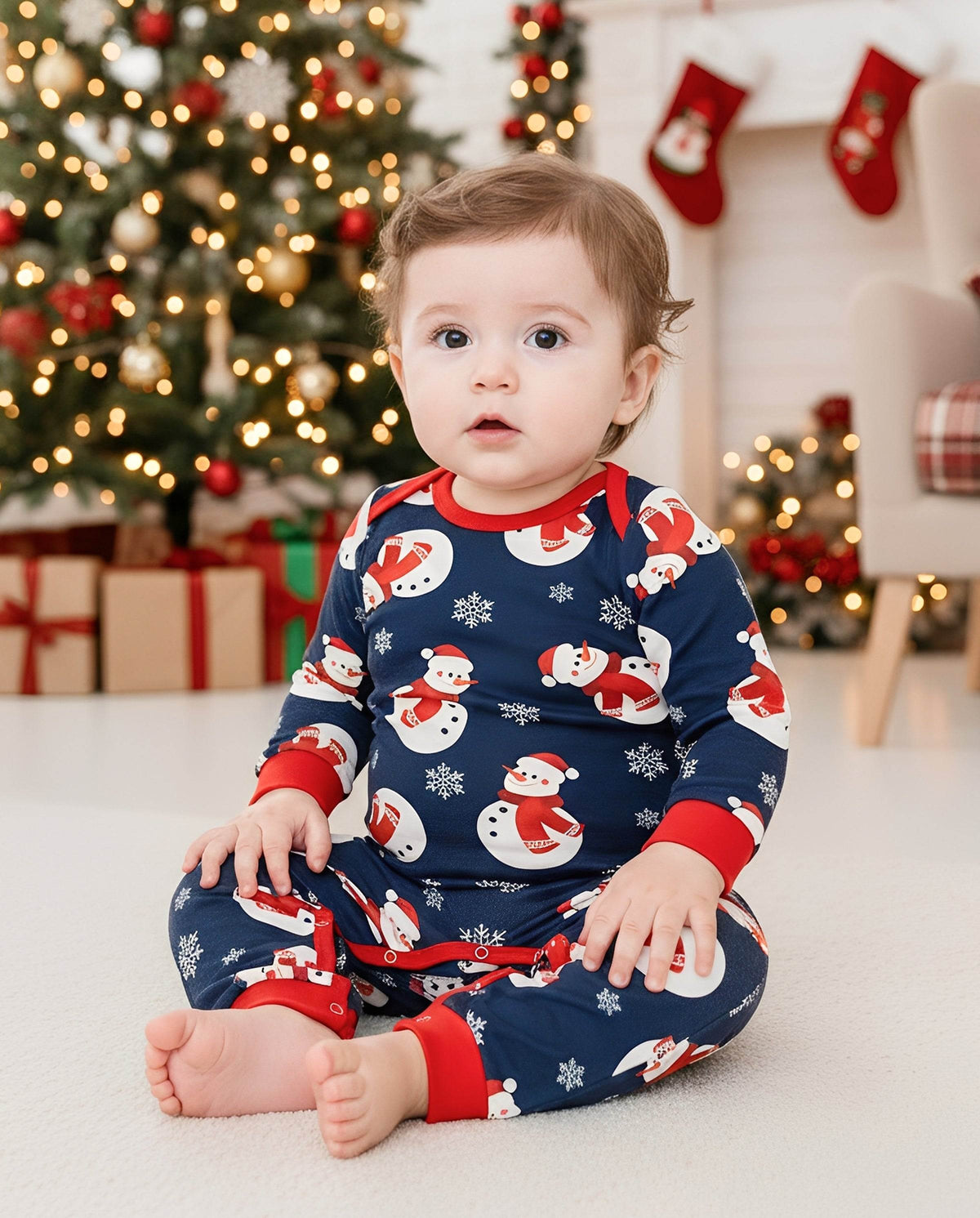 Matching Family Christmas Pajamas Snowman Print Colorblock