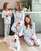 Family Matching Christmas Pajamas Gingerbread & Milk Print Blue