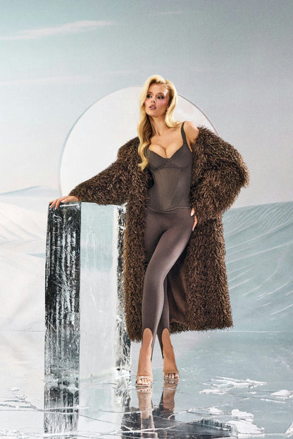 Women’s Long Textured Faux Fur Coat