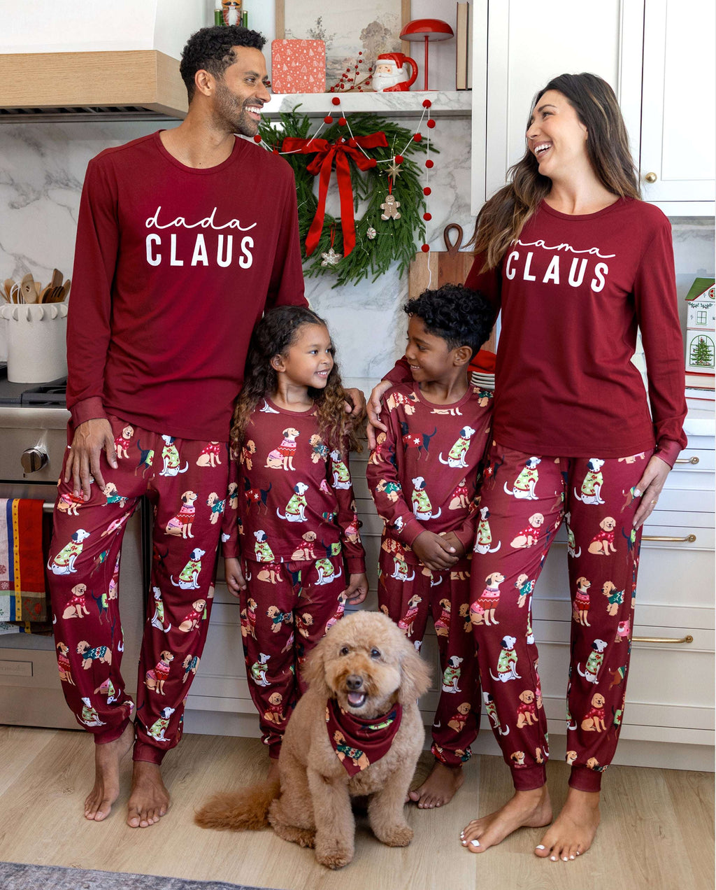 Family Matching Christmas Pajamas Festive Dog Print Red