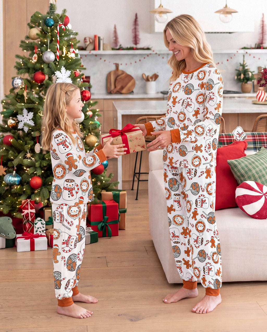 Matching Family Christmas Pajamas Mug & Snowman Print Khaki