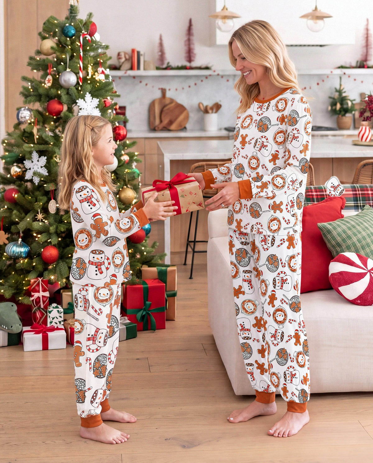 Matching Family Christmas Pajamas Mug & Snowman Print Khaki