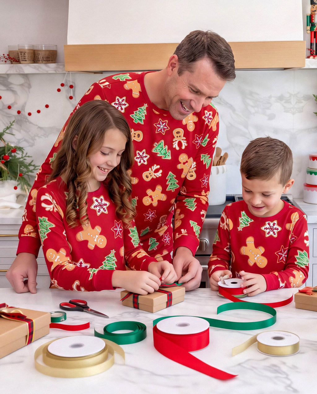 Family Matching Christmas Pajamas Bamboo Gingerbread & Xmas TreeRed