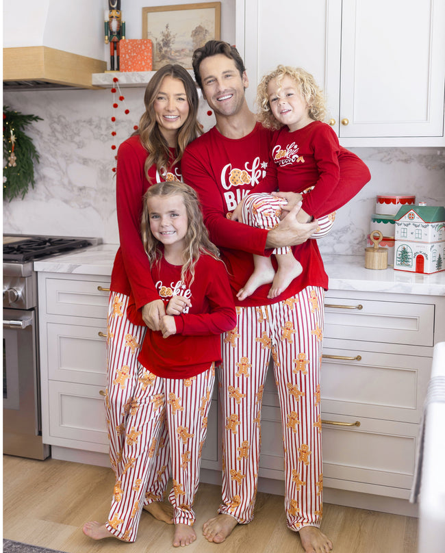 Family Matching Christmas Pajamas Gingerbread Print Red Hover Image