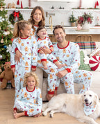 Family Matching Christmas Pajamas Gingerbread & Milk Print Blue