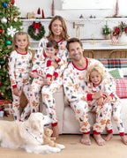 Family Matching Christmas Pajamas Christmas Tree & Gingerbread Print Cotton Cream