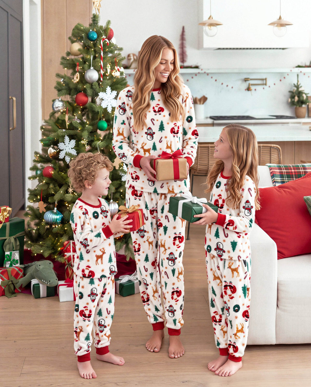 Family Matching Christmas Pajamas Reindeer & Christmas Tree Print Fleece