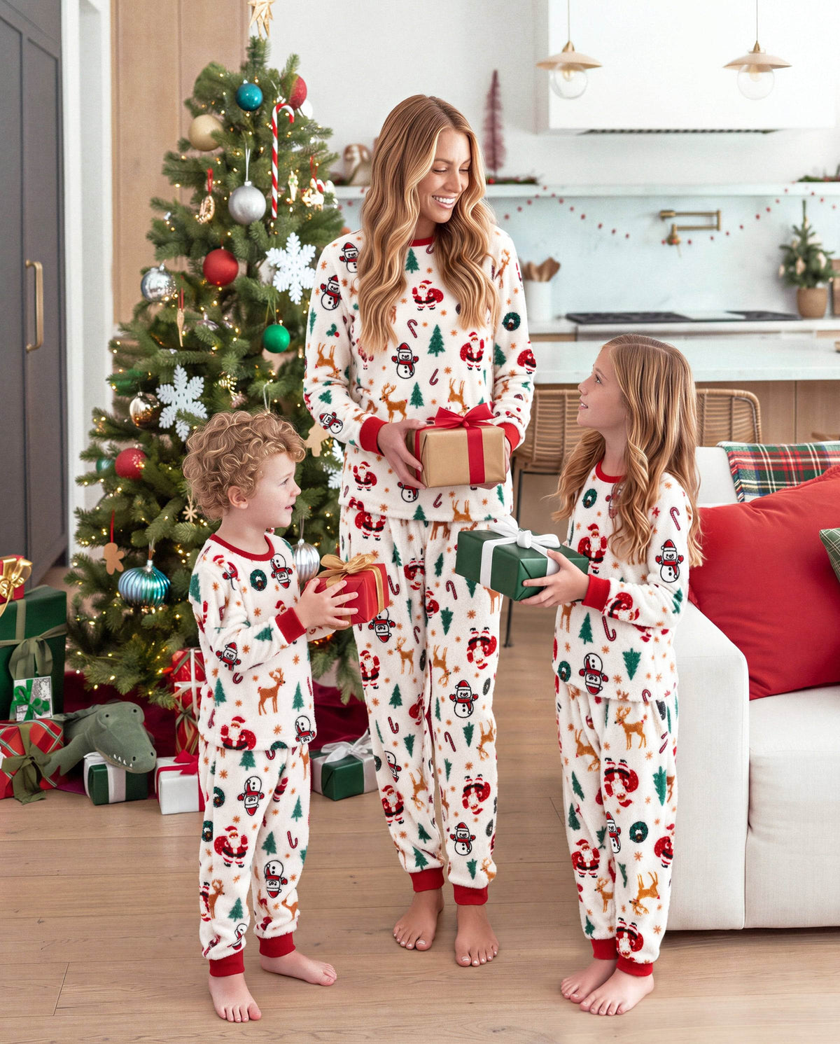 Family Matching Christmas Pajamas Reindeer & Christmas Tree Print Fleece
