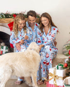 Matching Family Christmas Pajamas Penguin Print Blue