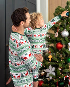 Matching Family Christmas Pajamas Fair Isle & Reindeer Print Green