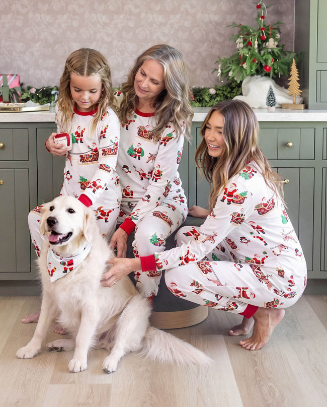 Family Matching Christmas Pajamas Reindeer & Santa Claus Print White Plus Size RED/WHITE Main Image