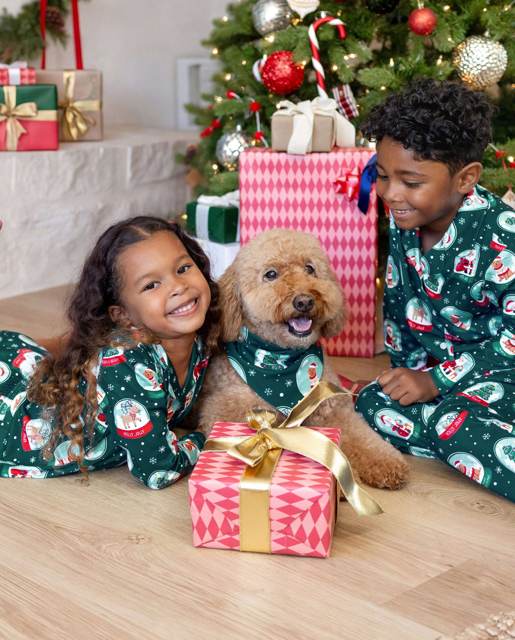 Matching Family Christmas Pajamas Snow Globe Print Dark Green Plus Size
