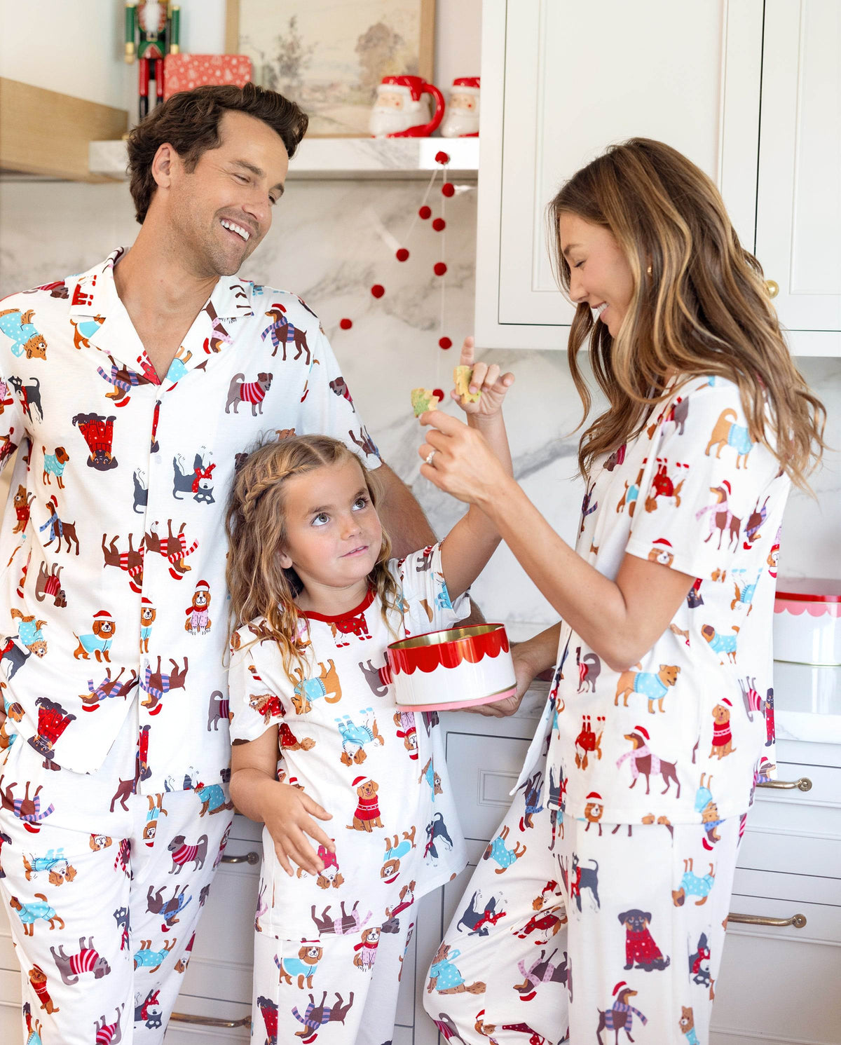 Family Matching Christmas Pajamas Festive Dog Print Red & White