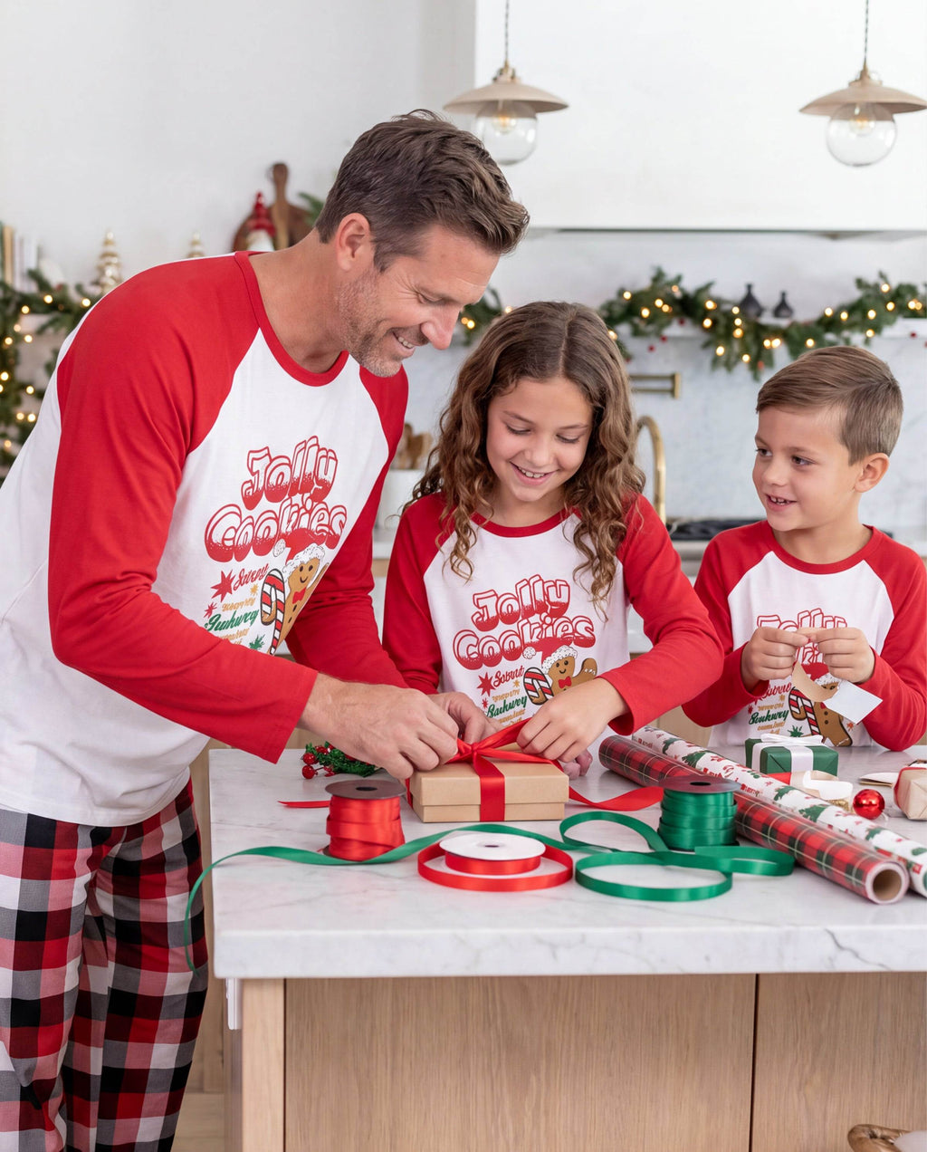 Matching Family Christmas Pajamas Gingerbread & Plaid Print Red