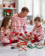 Matching Family Christmas Pajamas Fair Isle & Reindeer Print Red