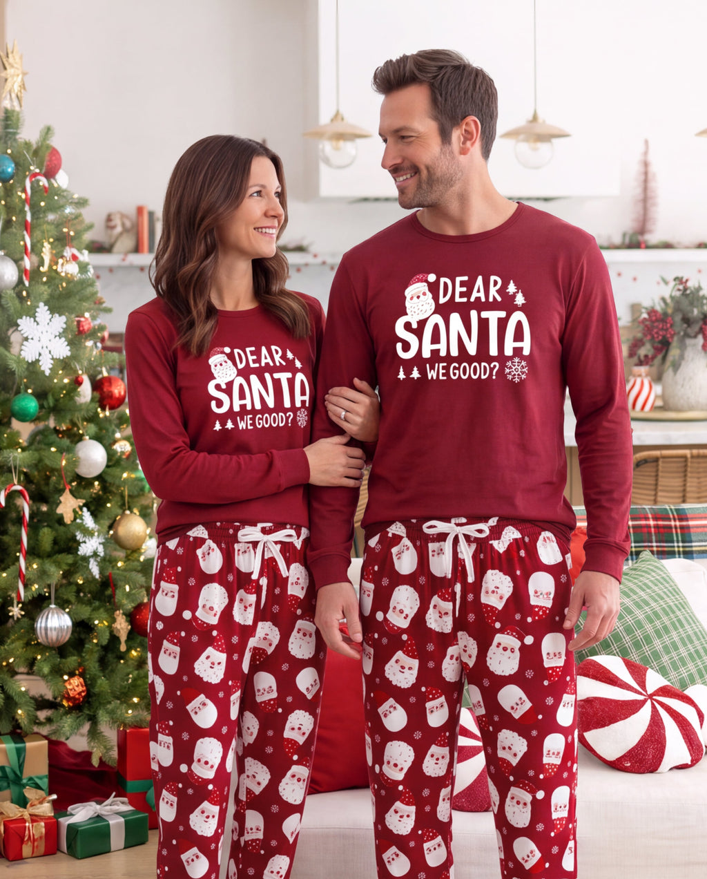 Family Matching Christmas Pajamas Dear Santa Print Red