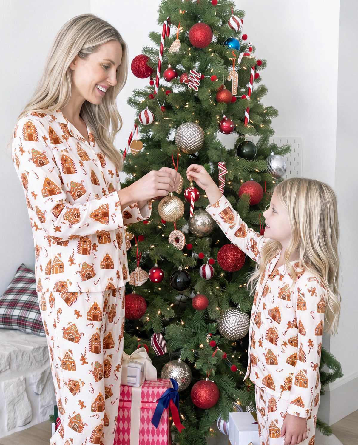 Matching Family Christmas Pajamas Gingerbread House Print Brown