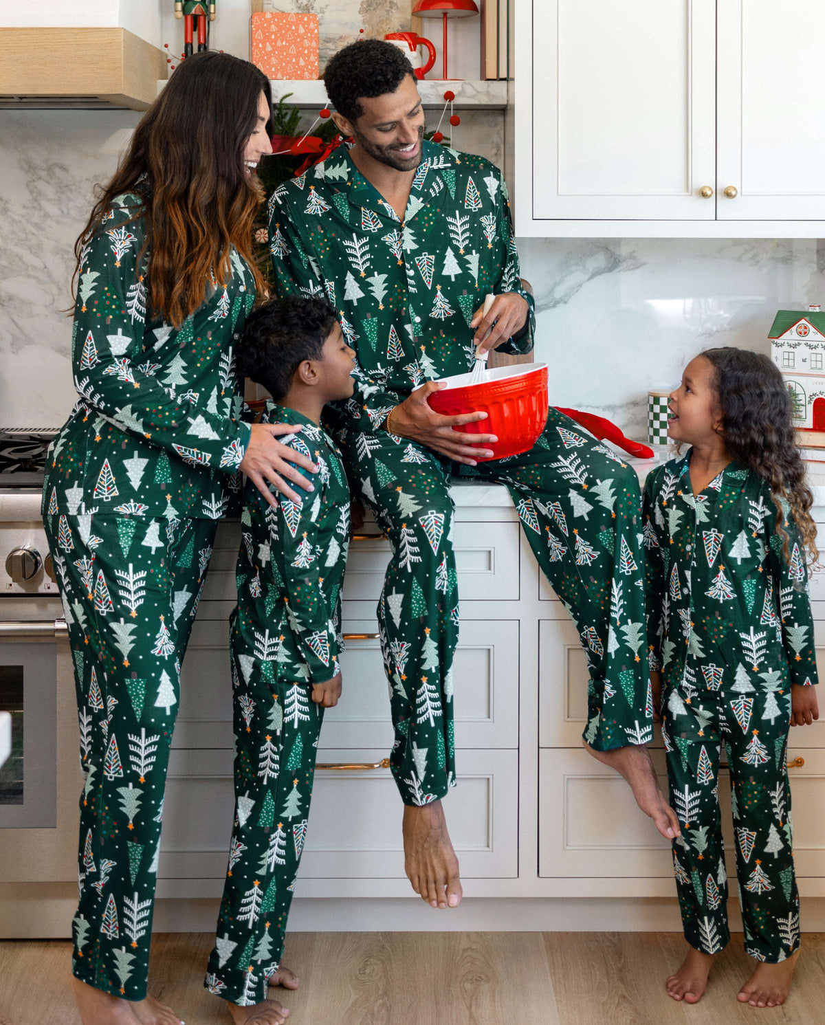 Family Matching Christmas Pajamas Christmas Tree Print Dark Green