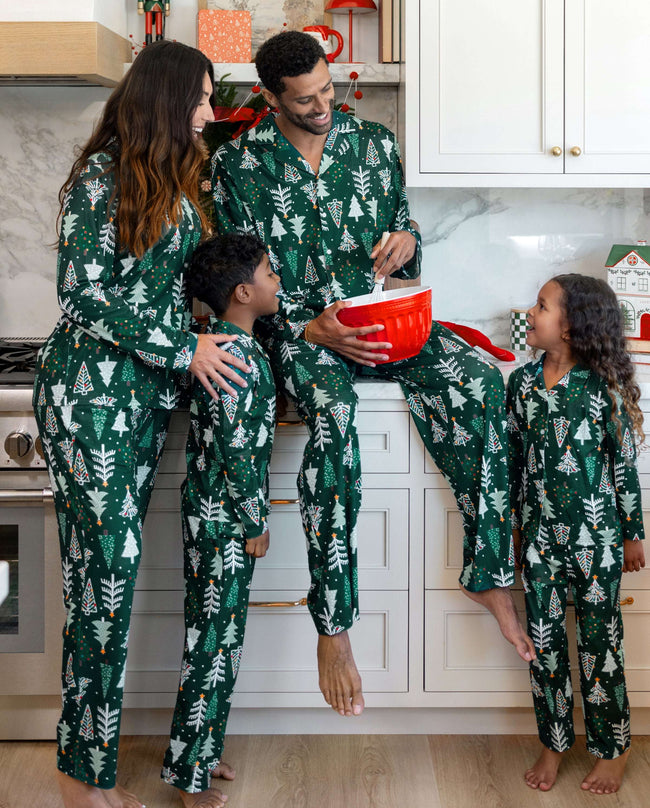 Family Matching Christmas Pajamas Christmas Tree Print Dark Green Hover Image